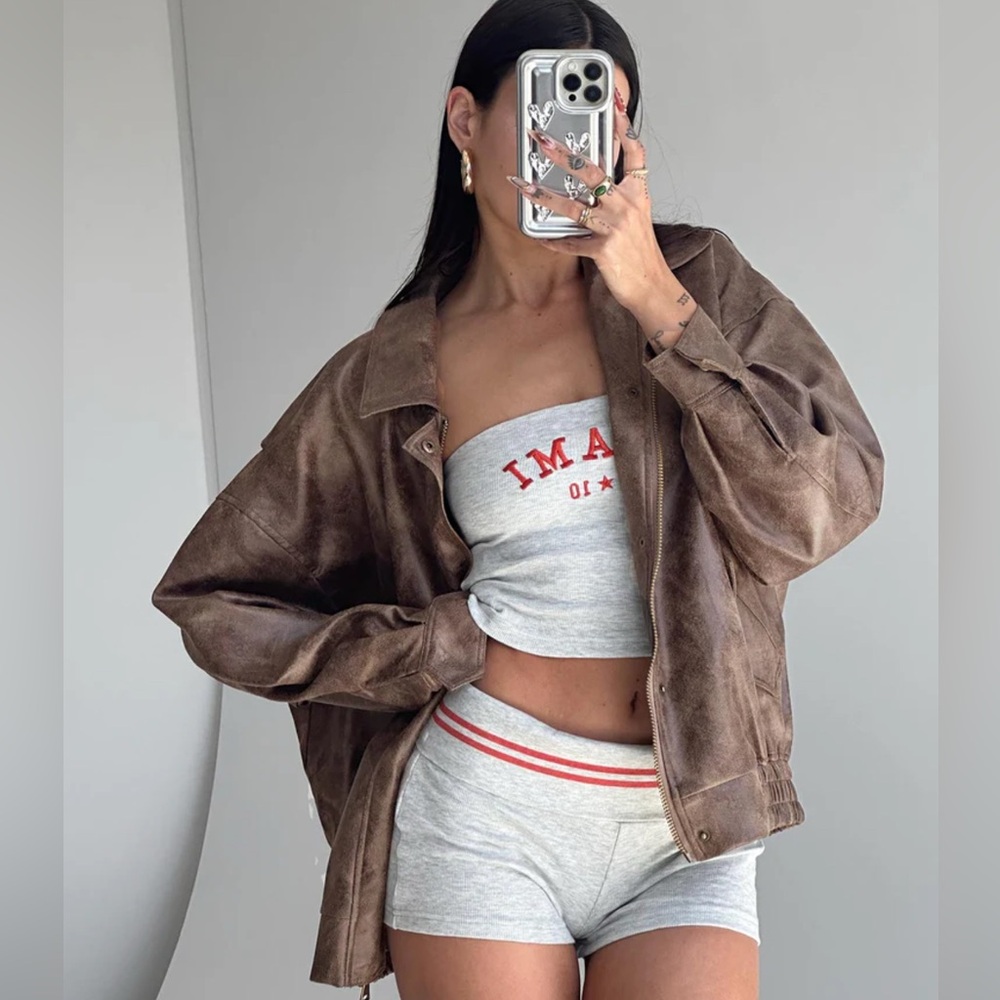 LIONESS PRINCESS POLLY KENNY FAUX LEATHER BOMBER JACKET